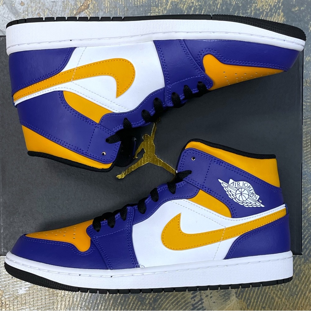 Nike Air Jordan 1 Mid Lakers DQ8426-517 10 Los Angeles Dark Concord Taxi - Picture 1 of 11